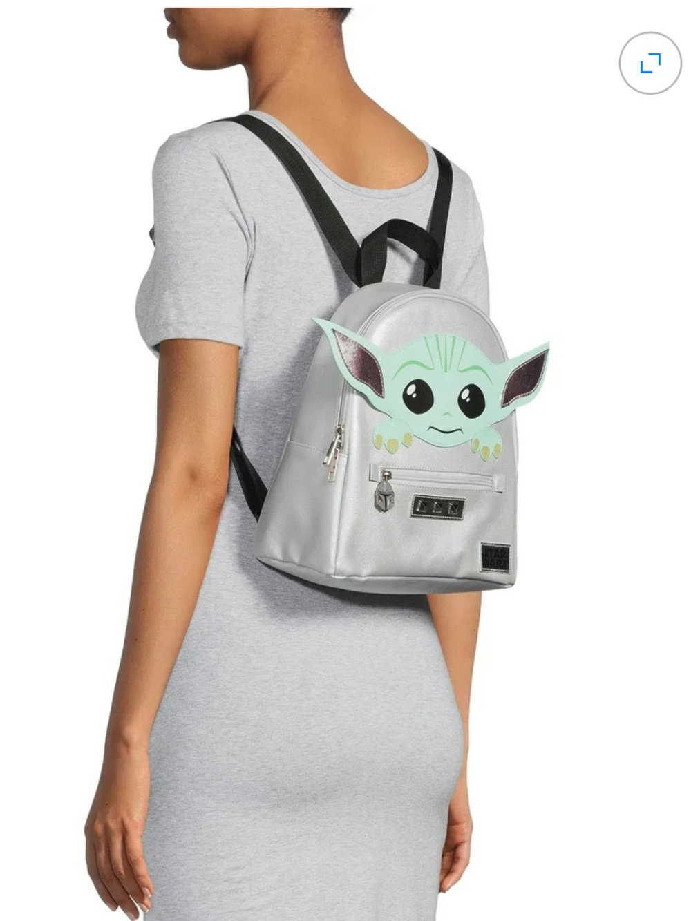 Star Wars Silver Kids Backpack with Green Grogu Face